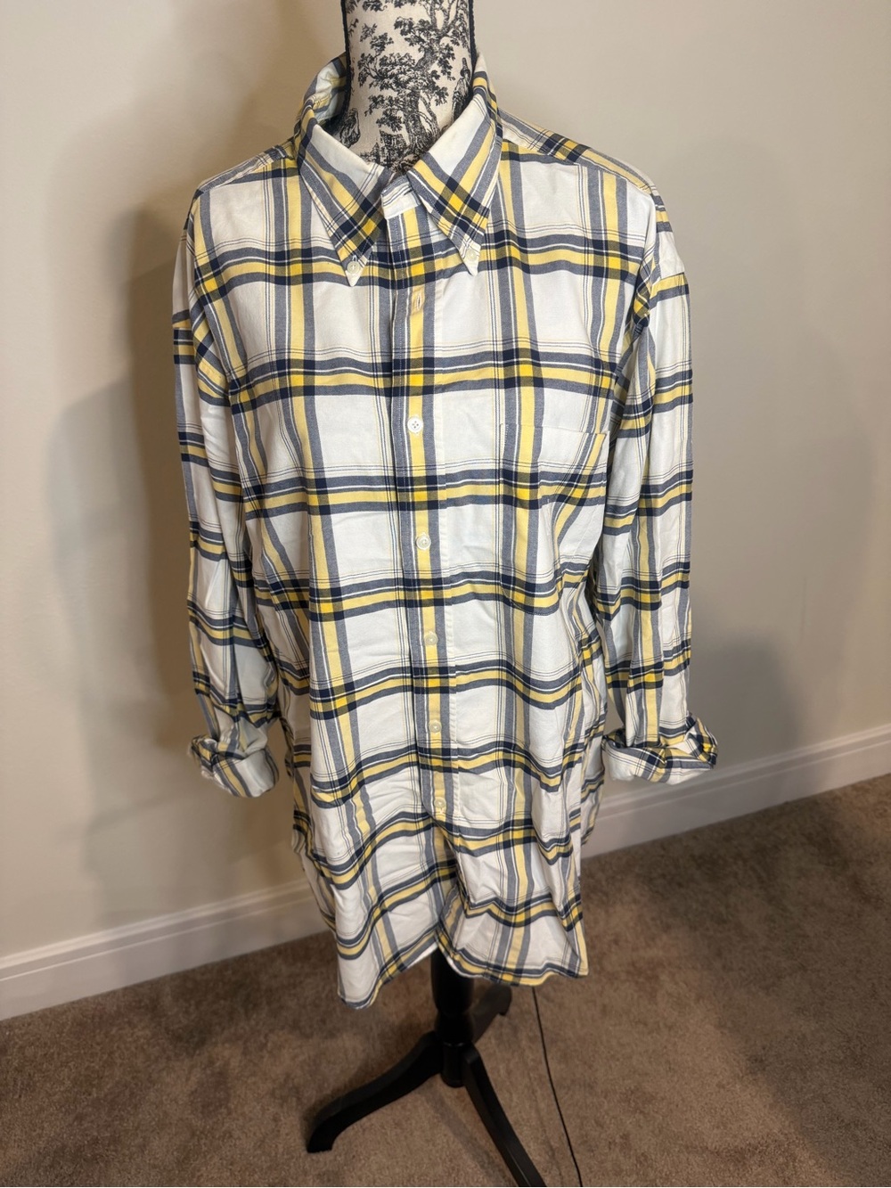 Nautica Yellow Gray Checkered Long Sleeve Button Up Shirt Size XL